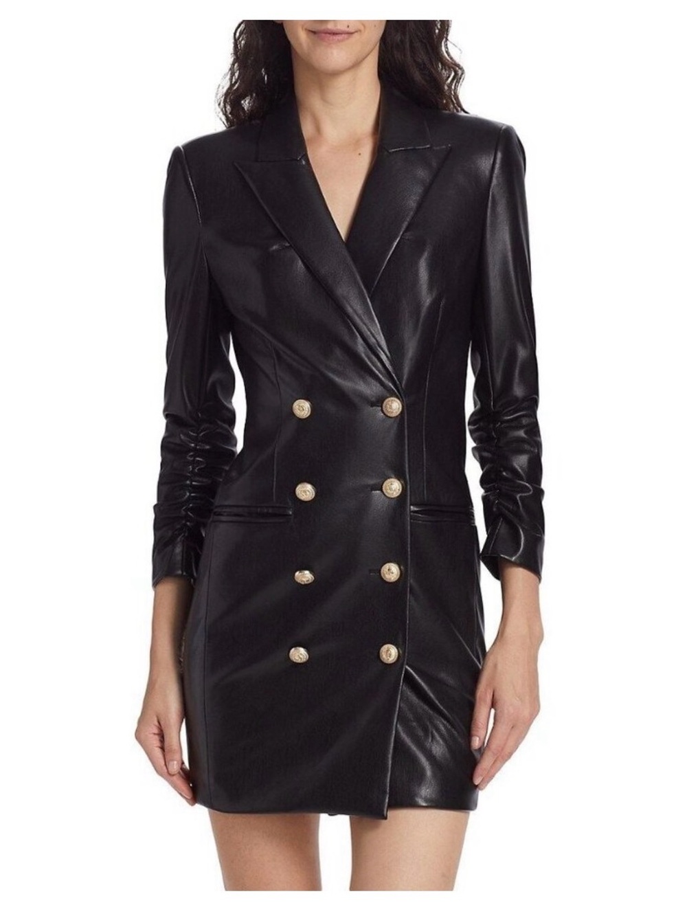 Double-Breasted Black Vegan Leather Blazer Dress/ Jacket